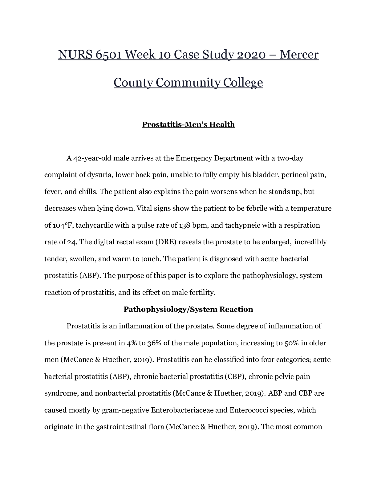 Preview of NURS 6501 Week 10 Case Study 2020 – Mercer County Community College | NURS6501 Week 10 Cas